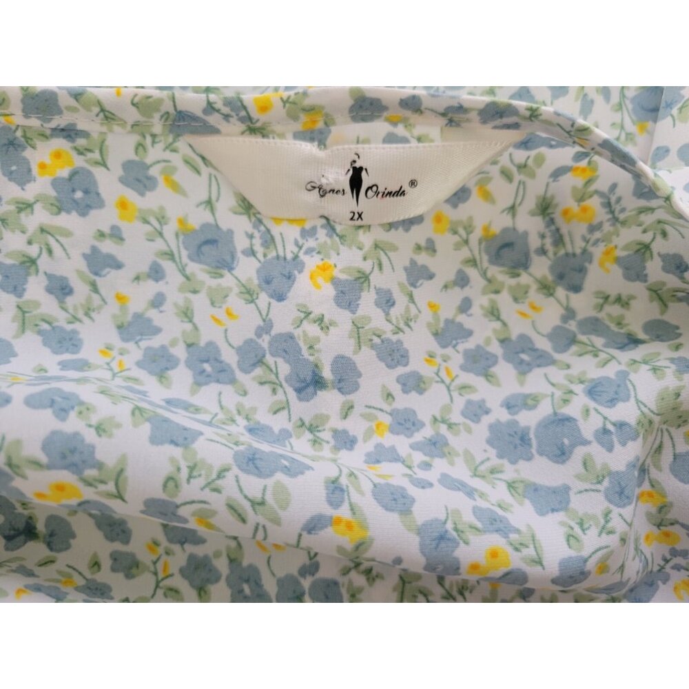 Agnes Orinda Womens Top 2X Plus 3/4 Sleeve Blue Floral Polyester FLO397XE - Picture 6 of 7